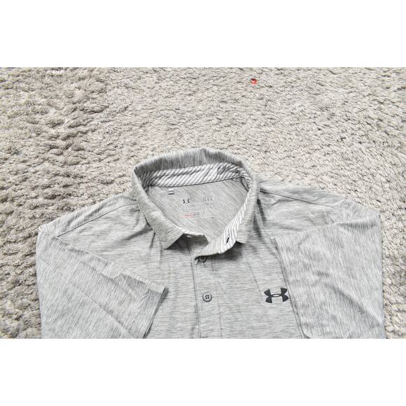 Under Armour Men's L Gray Polo Shirt Polyester Loose Heatgear Golf - Picture 6 of 7